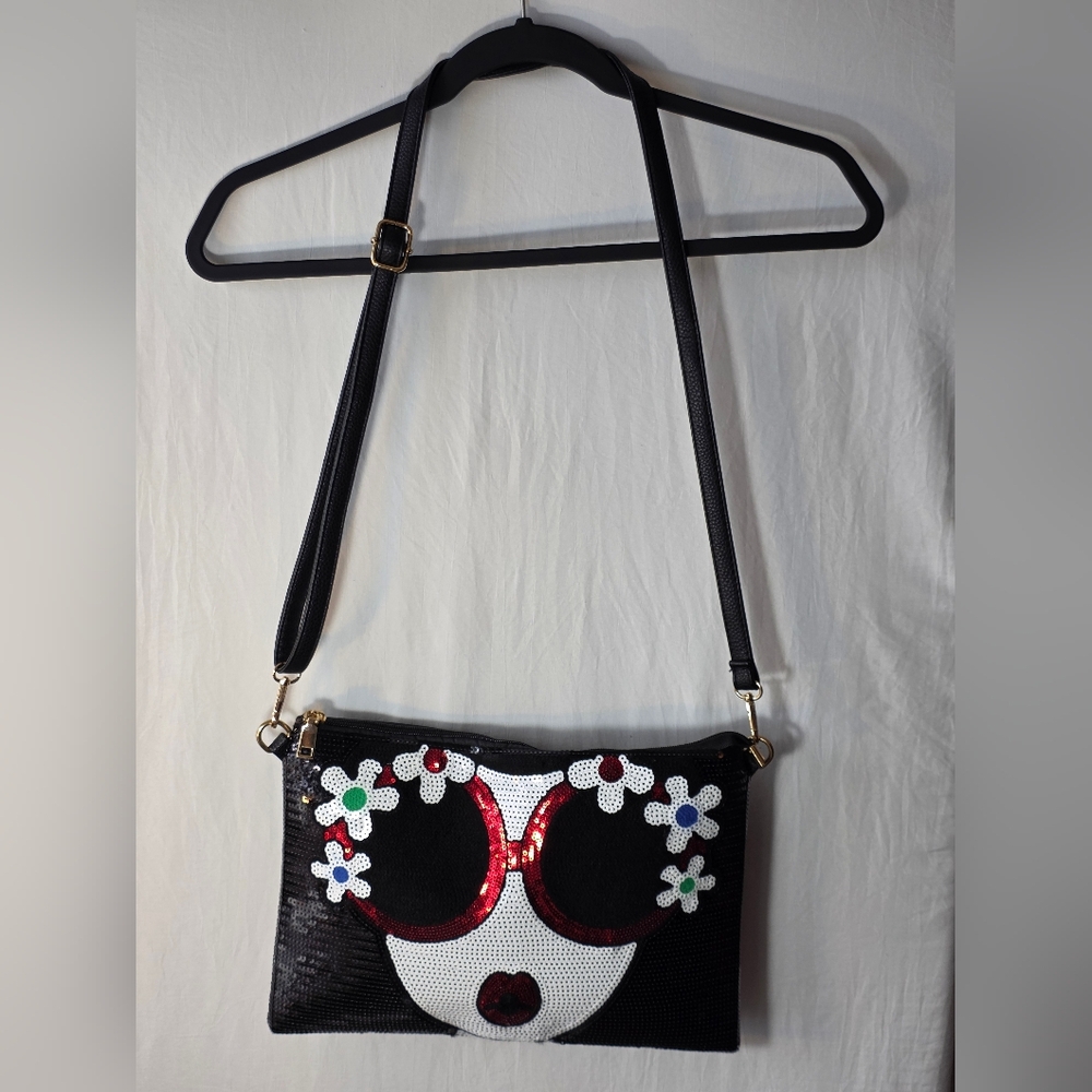 Tiglily Maximalist Sequin Flower Face Purse Coquette Glam Boho Whimsical Pop-Art - Picture 2 of 10